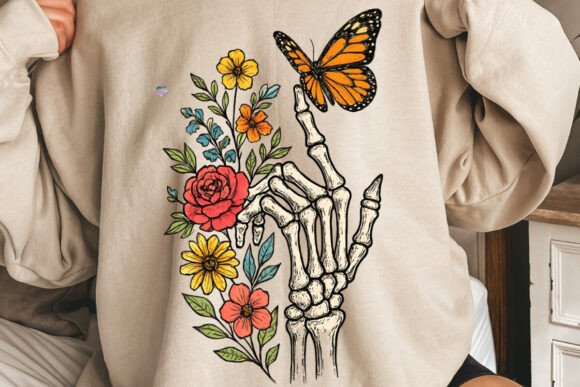 Floral Skeleton Hand PNG Butterfly