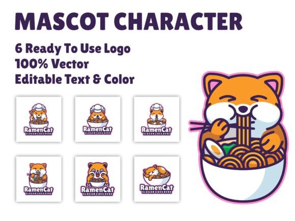 Ramen Cat Mascot Character Logo Design